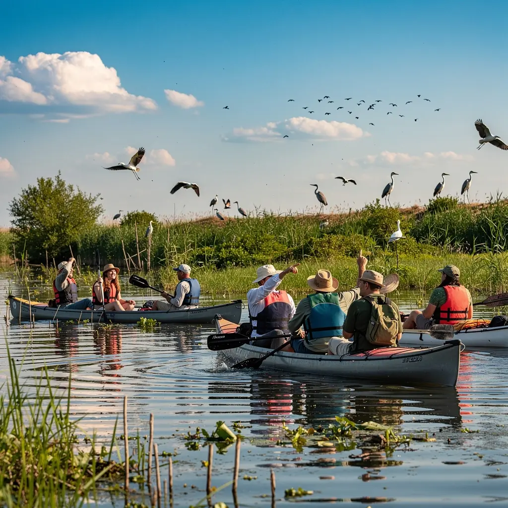 Pajiști verzi și flori de câmp în Delta Dunării, un loc deosebit pentru iubitorii de natură.